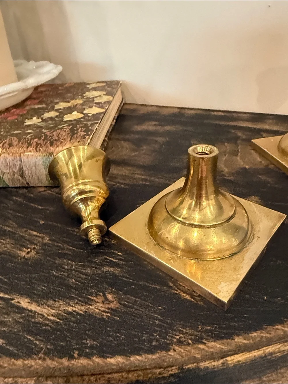Vintage  Brass Candlesticks Pair Square Base Made in Japan Mid Century